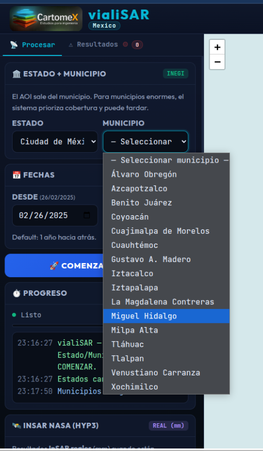 VialiSAR - Selector de municipios para análisis de cobertura nacional